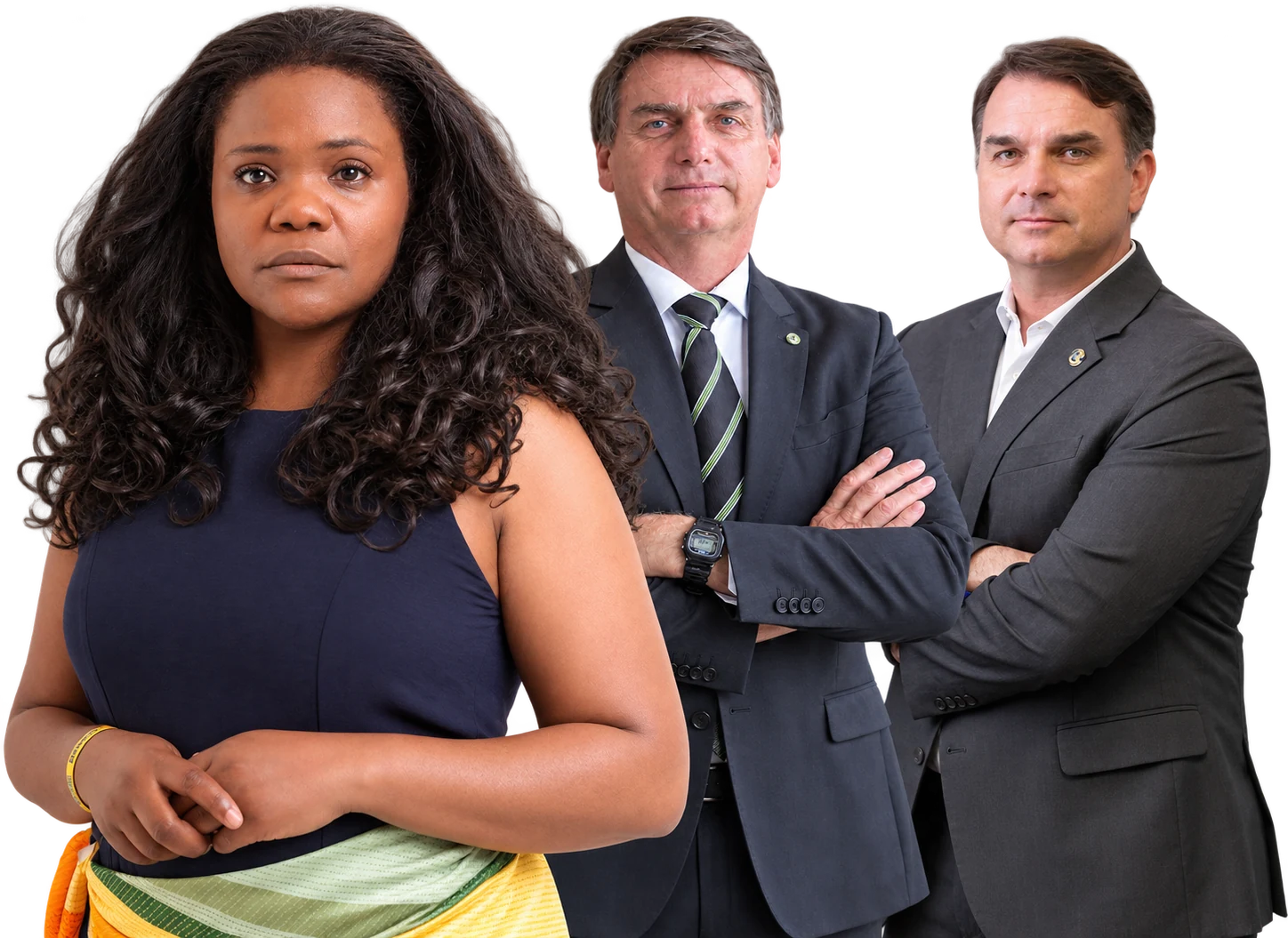 Sandra Petitto ao lado de Jair Bolsonaro e Flávio Bolsonaro